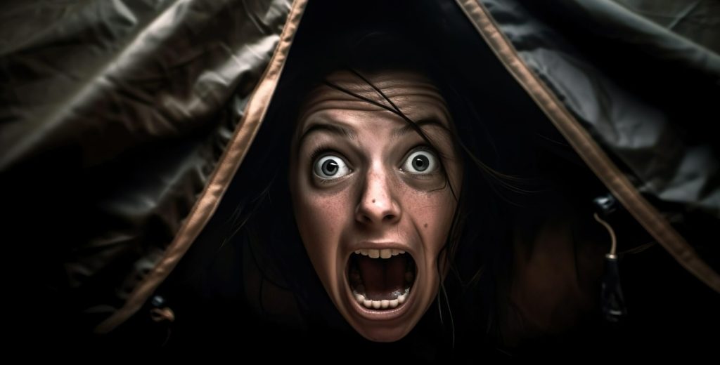 Woman screaming in a tent